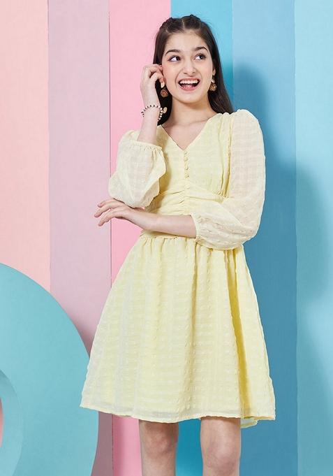 Lemon Self Design Georgette Dress