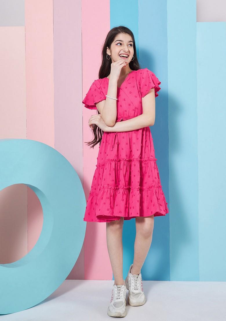 Magenta Self Design Georgette Dress