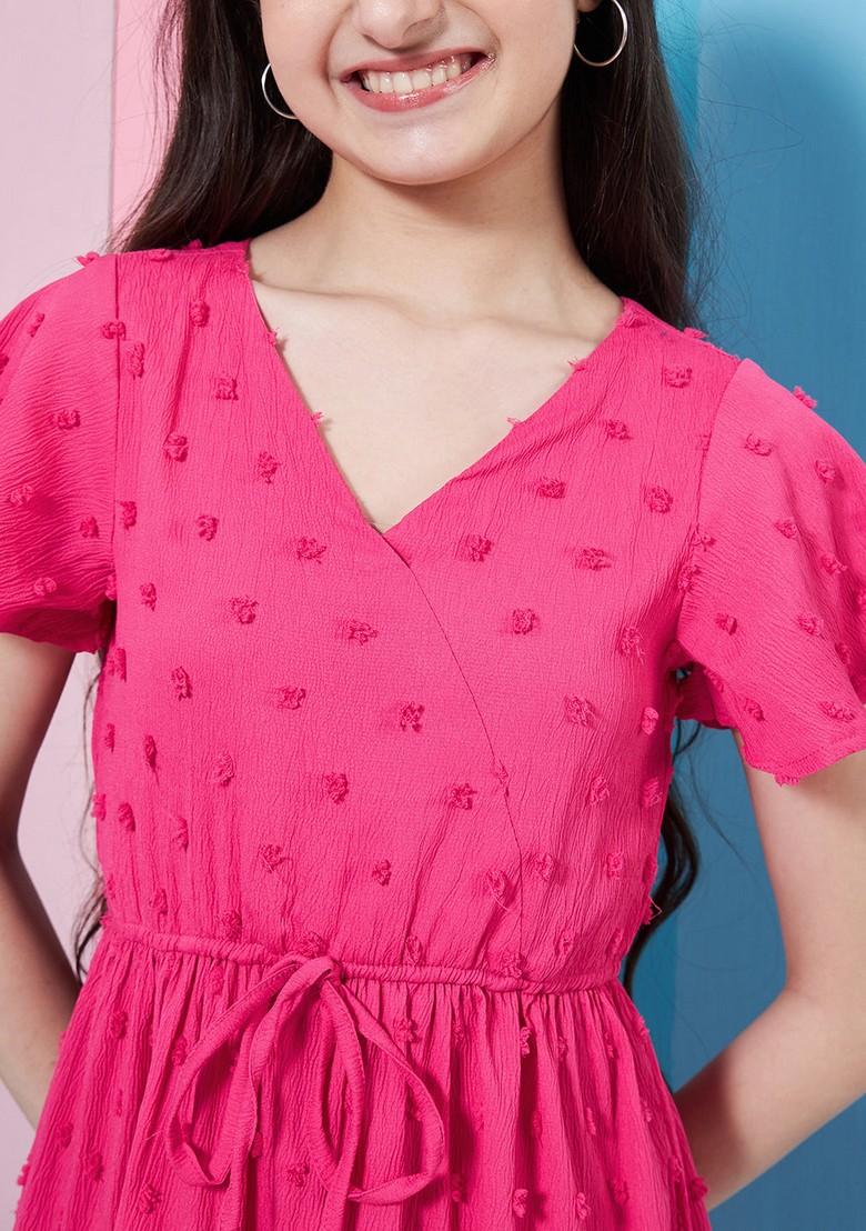 Magenta Self Design Georgette Dress