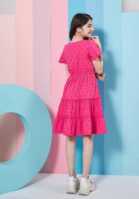 Magenta Self Design Georgette Dress