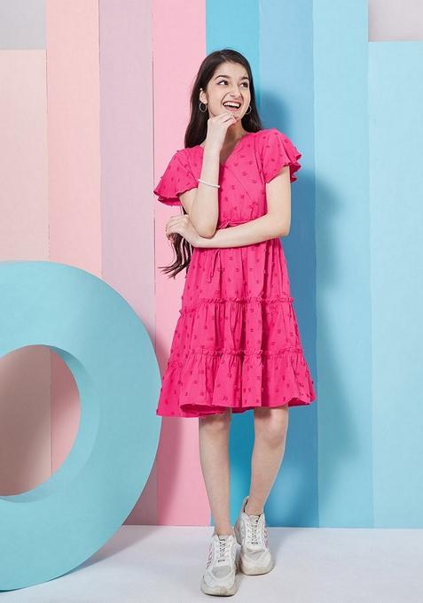 Magenta Self Design Georgette Dress