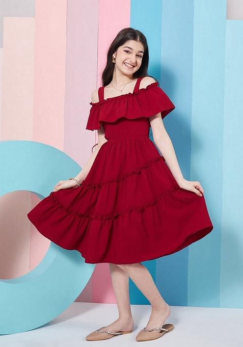 Maroon Polyester Dress