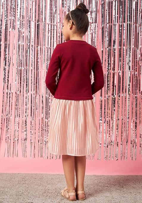 Maroon Embellished Polyester Dress