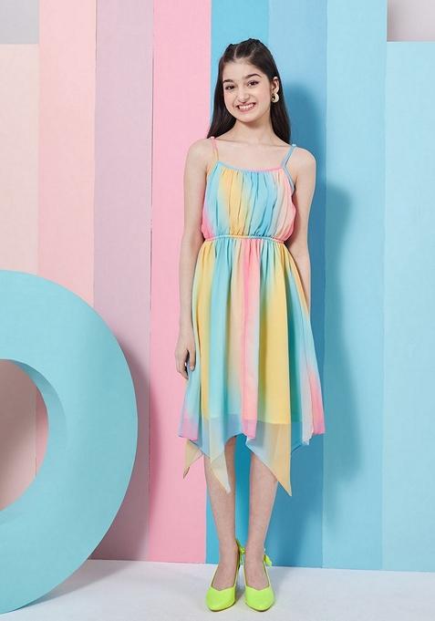 Multicolour Striped Poly Crepe Dress