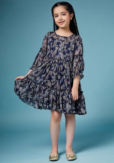 Navy Blue Printed Georgette Dress