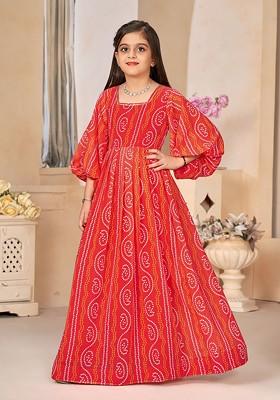 Orange And Pink Colour blocked Polyester Dress