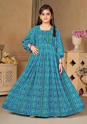 Blue Printed Chiffon Dress