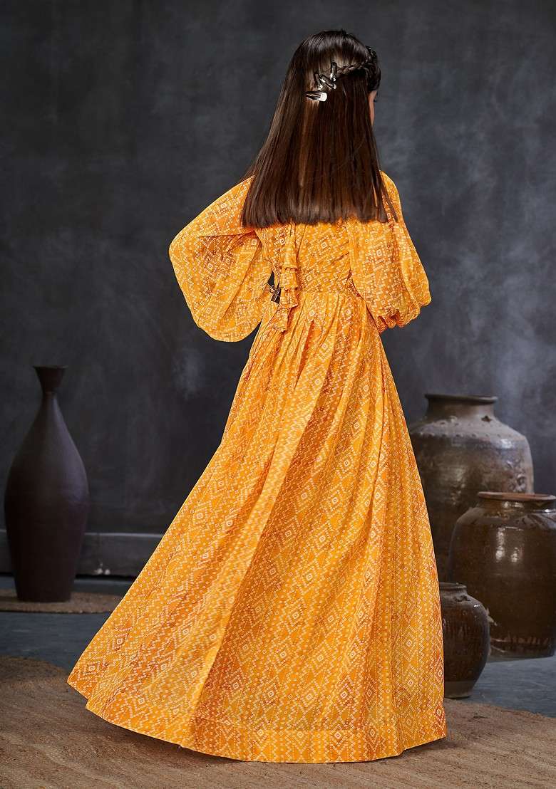 Orange Embellished Net Dress - Indya