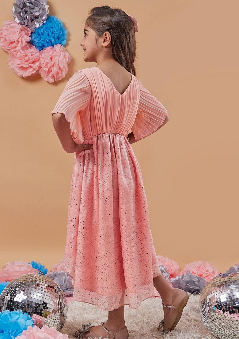 Peach Printed Georgette And Organza Dress