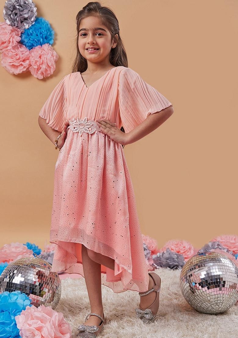 Peach Printed Georgette And Organza Dress