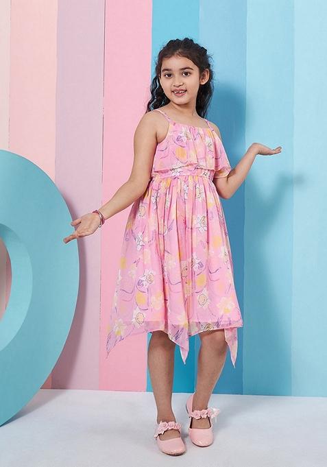 Pink Printed Chiffon Dress