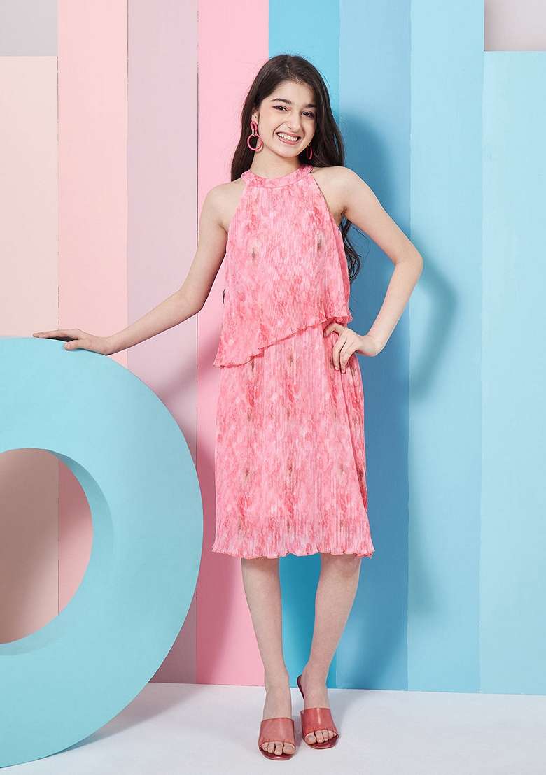 Pink Georgette Dress - Indya