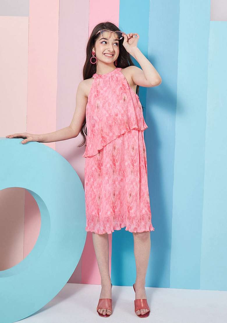 Pink Georgette Dress - Indya