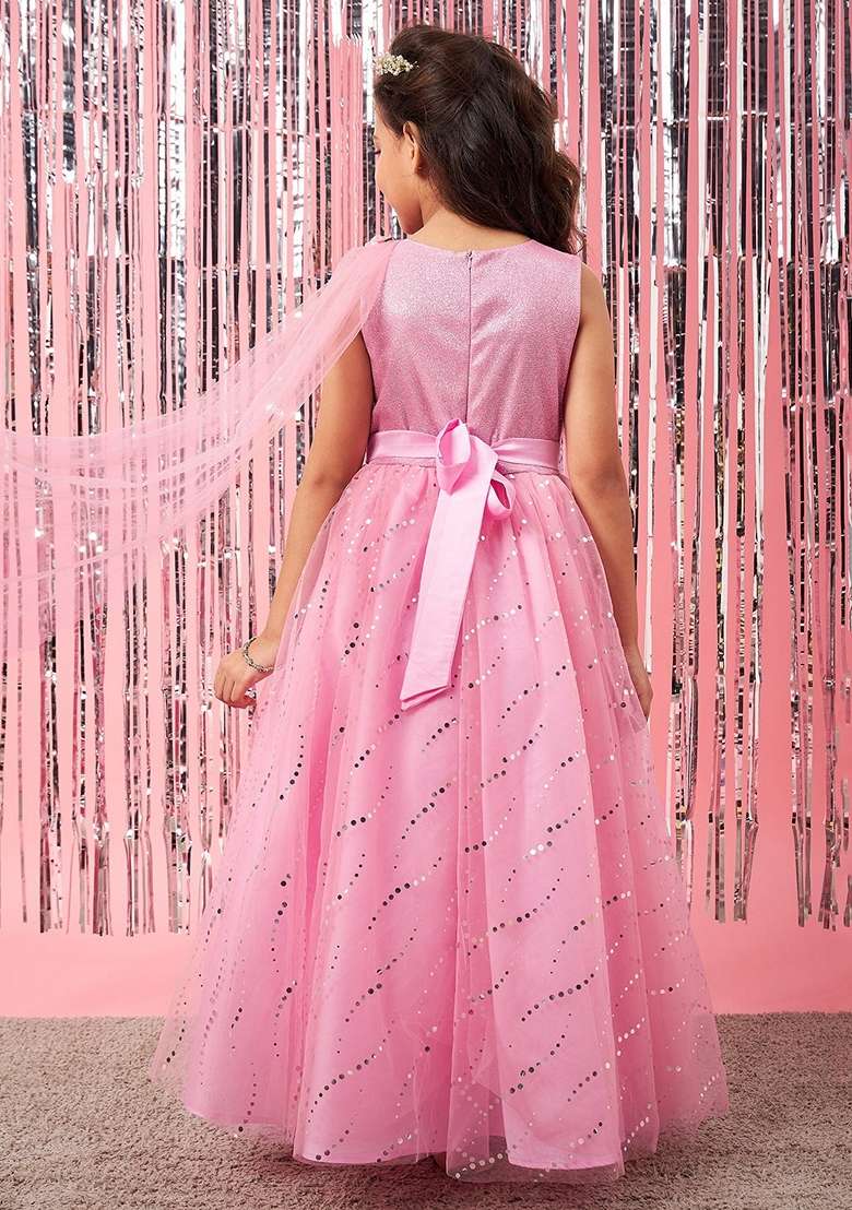 Pink Embellished Net Dress - Indya