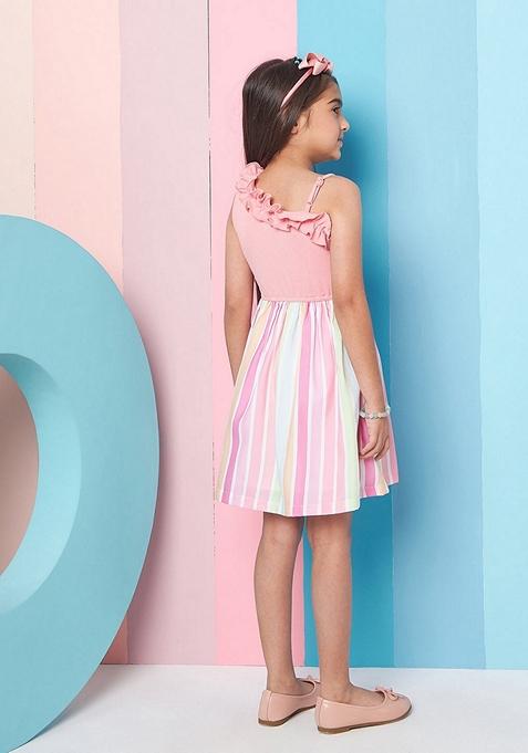 Pink Striped Wool And Poly Rayon Dress