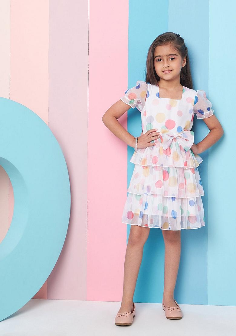 White Printed Organza Dress