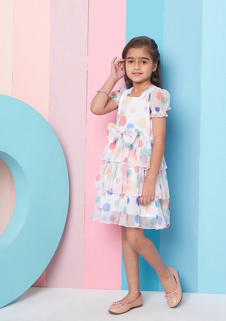 White Printed Organza Dress