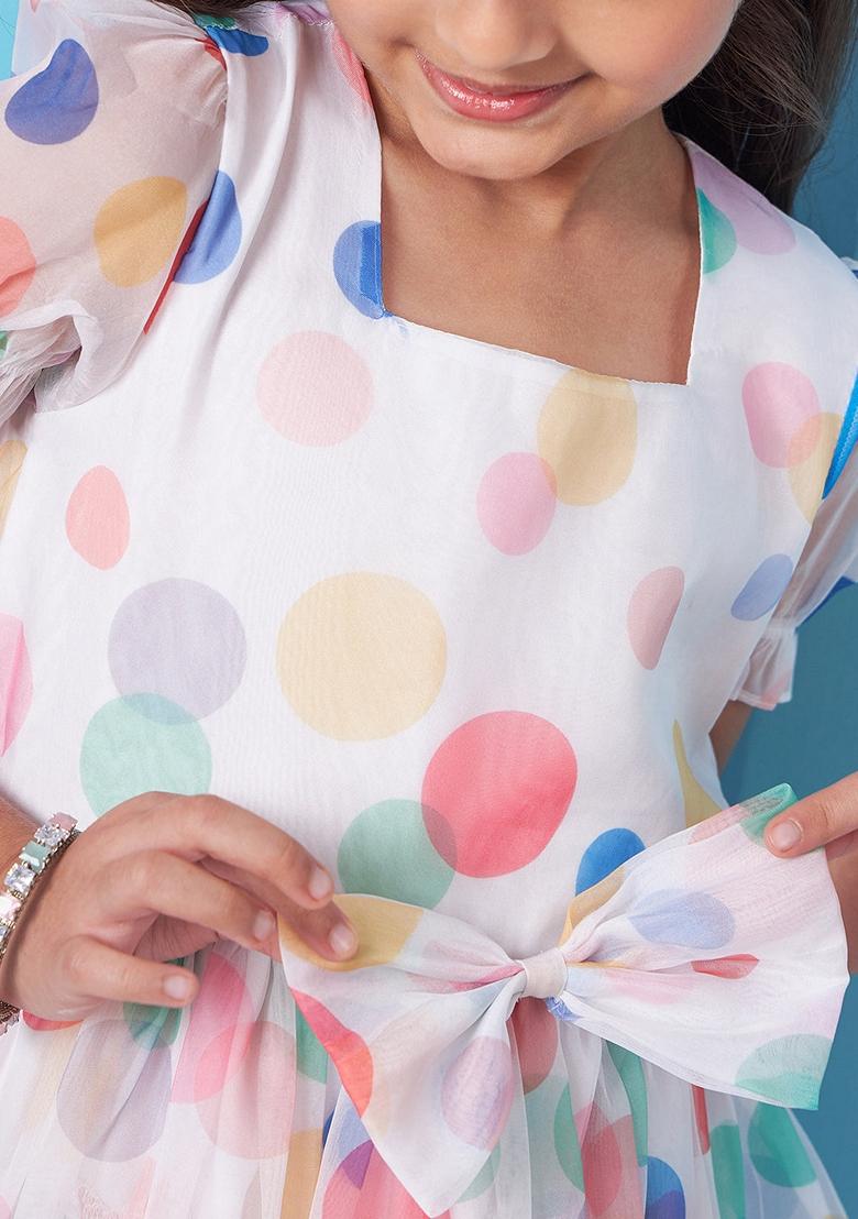 White Printed Organza Dress