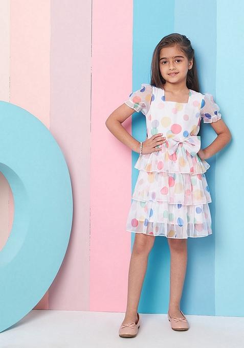 White Printed Organza Dress