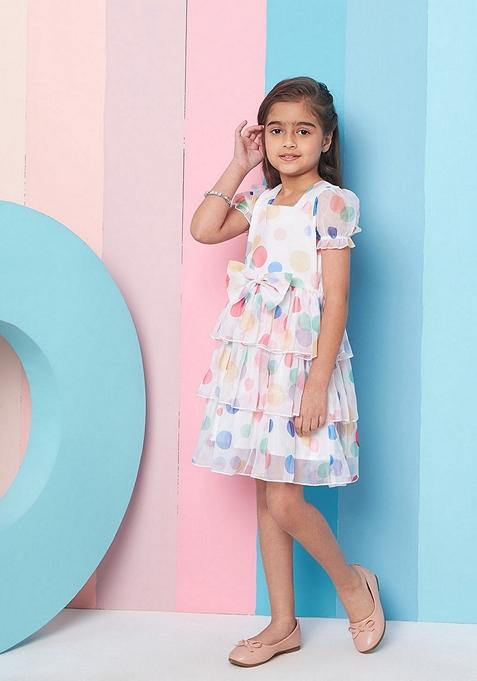 White Printed Organza Dress