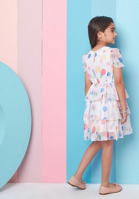 White Printed Organza Dress