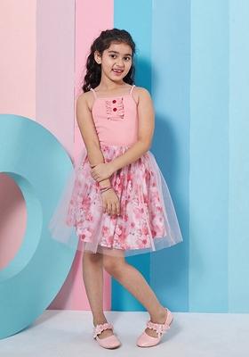 Pink Printed Wool And Poly Rayon Dress