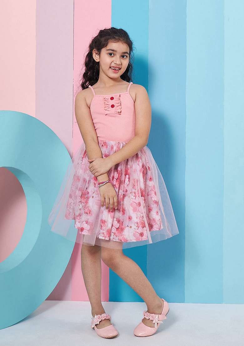 Pink Printed Wool And Poly Rayon Dress - Indya