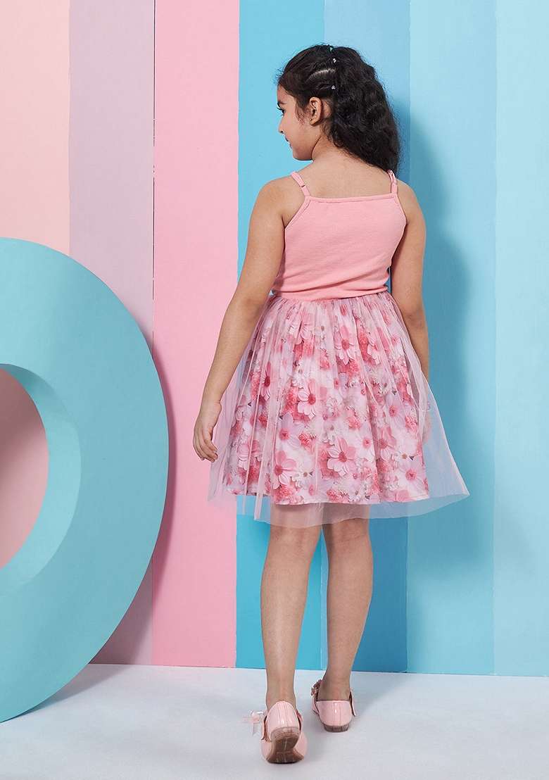 Pink Printed Wool And Poly Rayon Dress - Indya