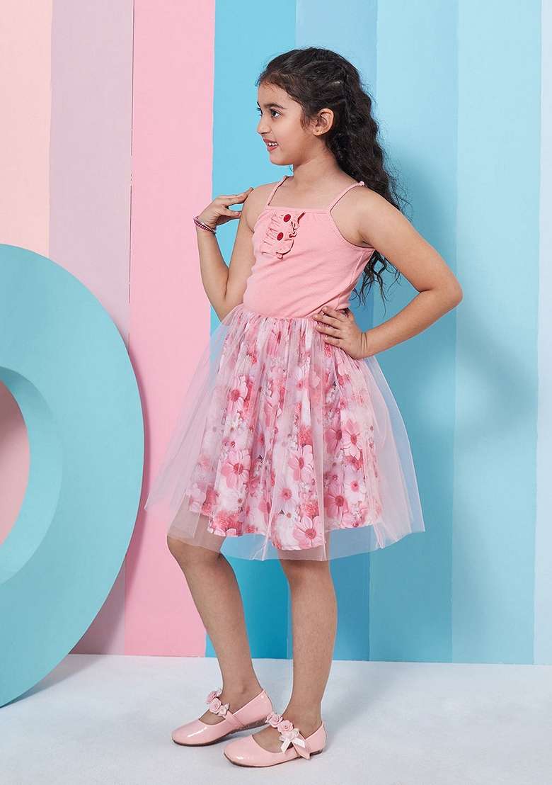 Pink Printed Wool And Poly Rayon Dress - Indya