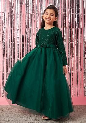 Green Embellished Net And Lace Dress