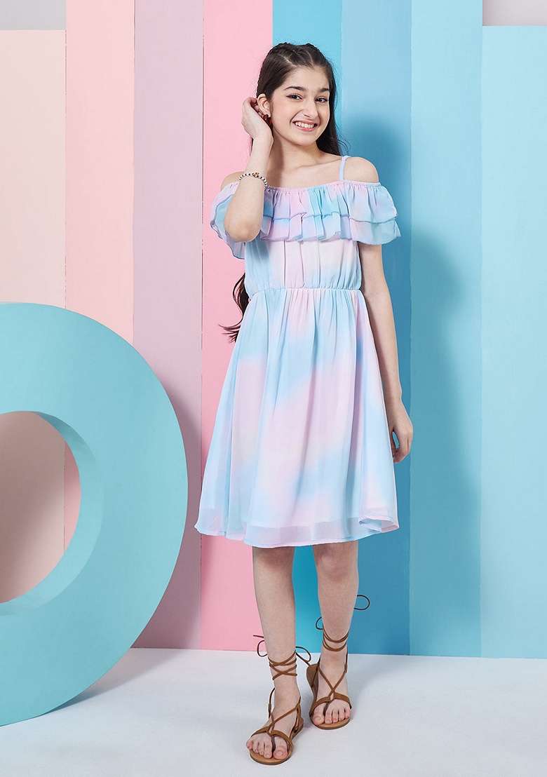 Blue Georgette Dress - Indya
