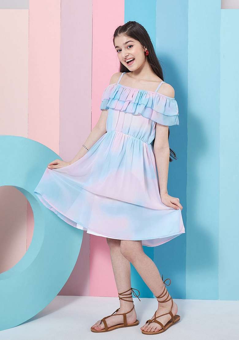 Blue Georgette Dress - Indya