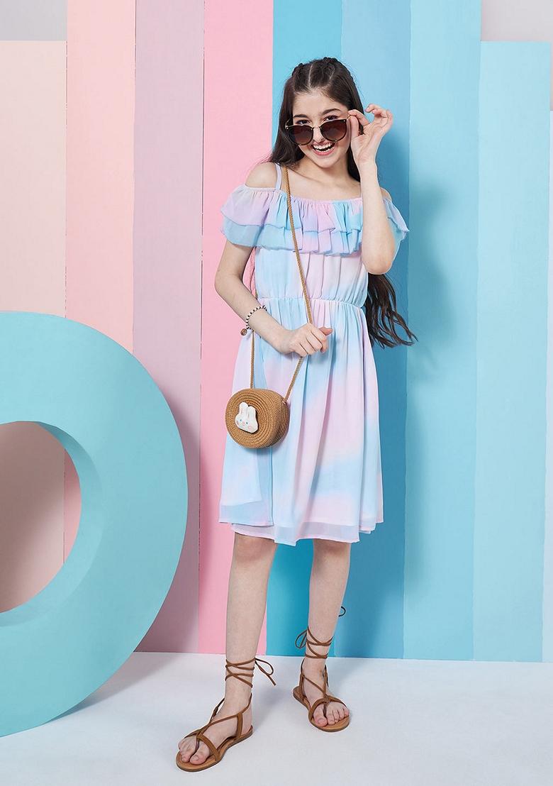 Blue Georgette Dress - Indya