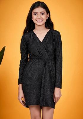 Black Self Design Polyester Dress