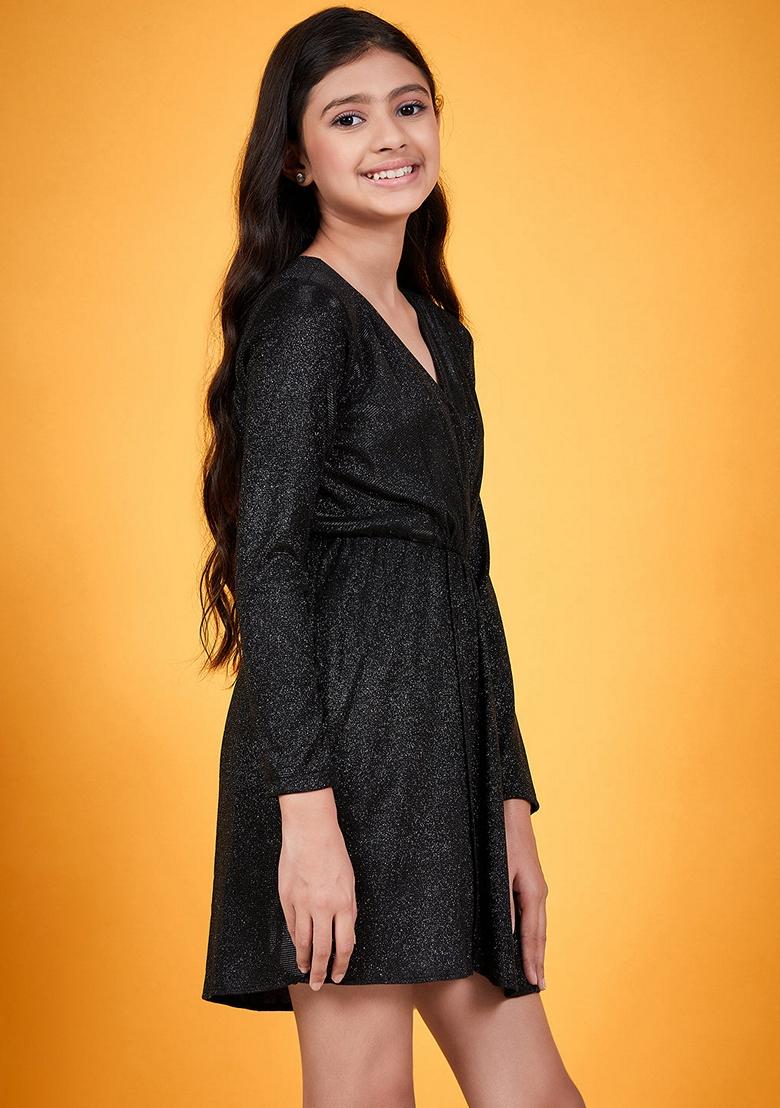 Black Self Design Polyester Dress - Indya