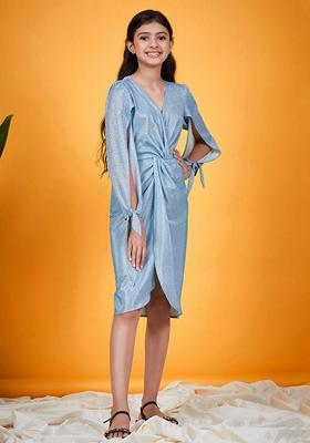 Turquoise Embellished Polyester Dress