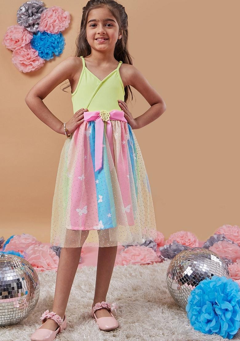 Multicolour Embellished Net And Poly Reyon Dress