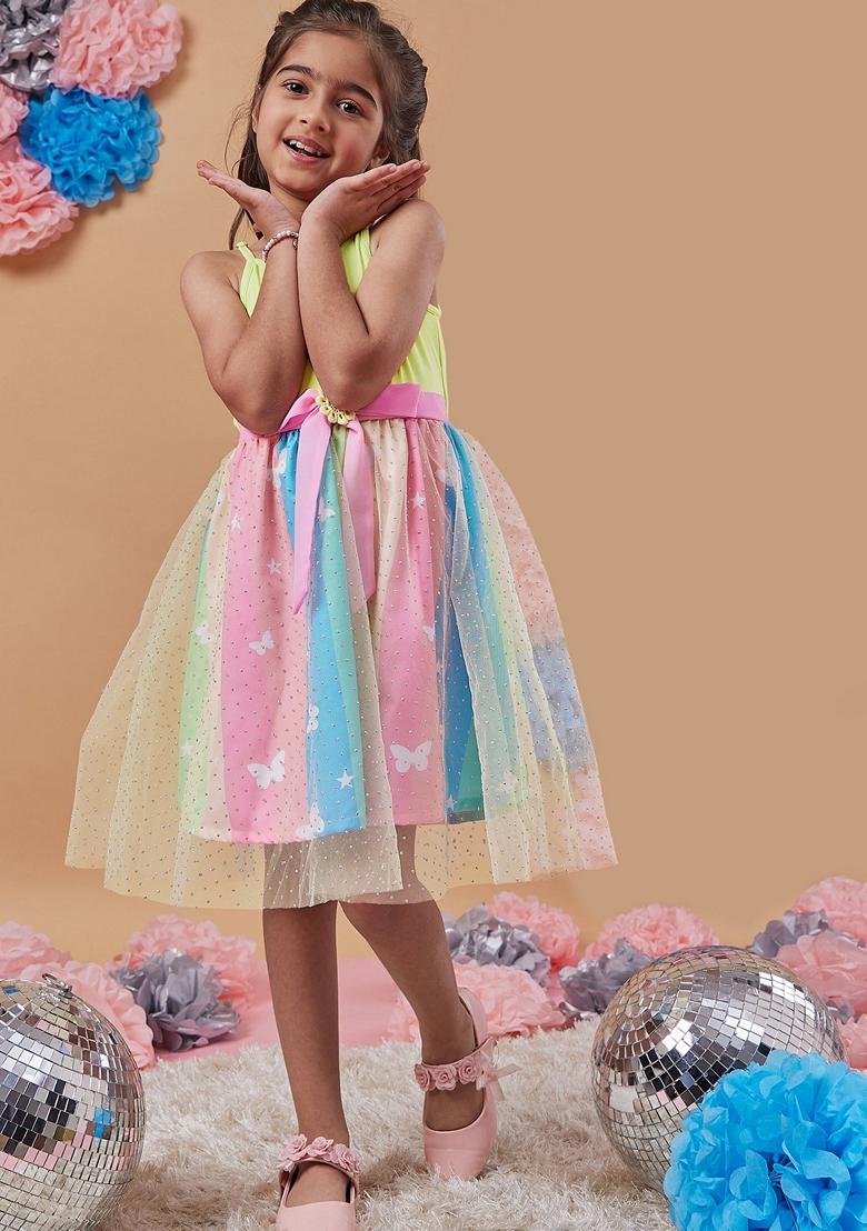 Multicolour Embellished Net And Poly Reyon Dress