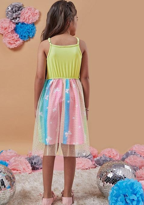 Multicolour Embellished Net And Poly Reyon Dress