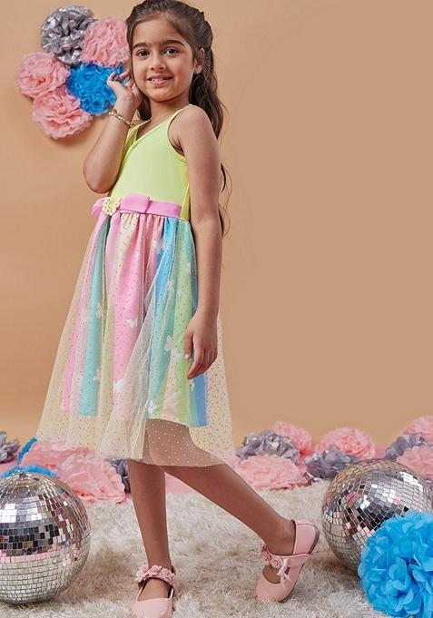 Multicolour Embellished Net And Poly Reyon Dress