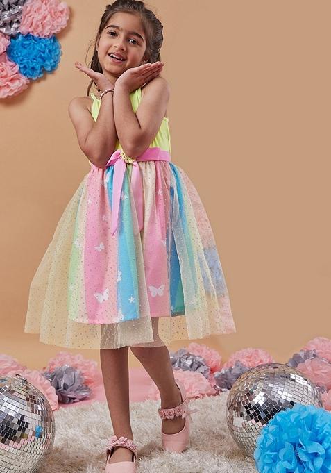 Multicolour Embellished Net And Poly Reyon Dress