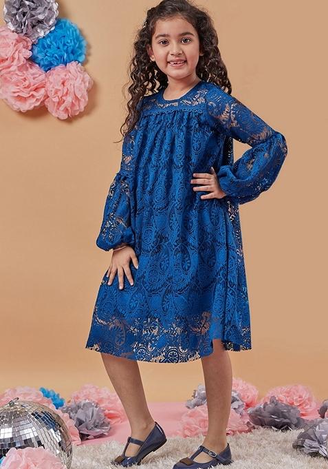 Blue Printed Polyester Dress