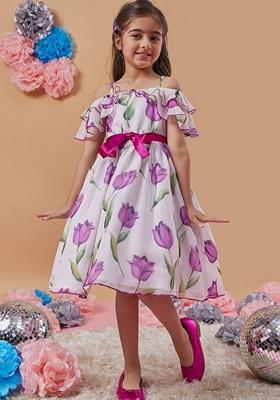 White Printed Organza Dress