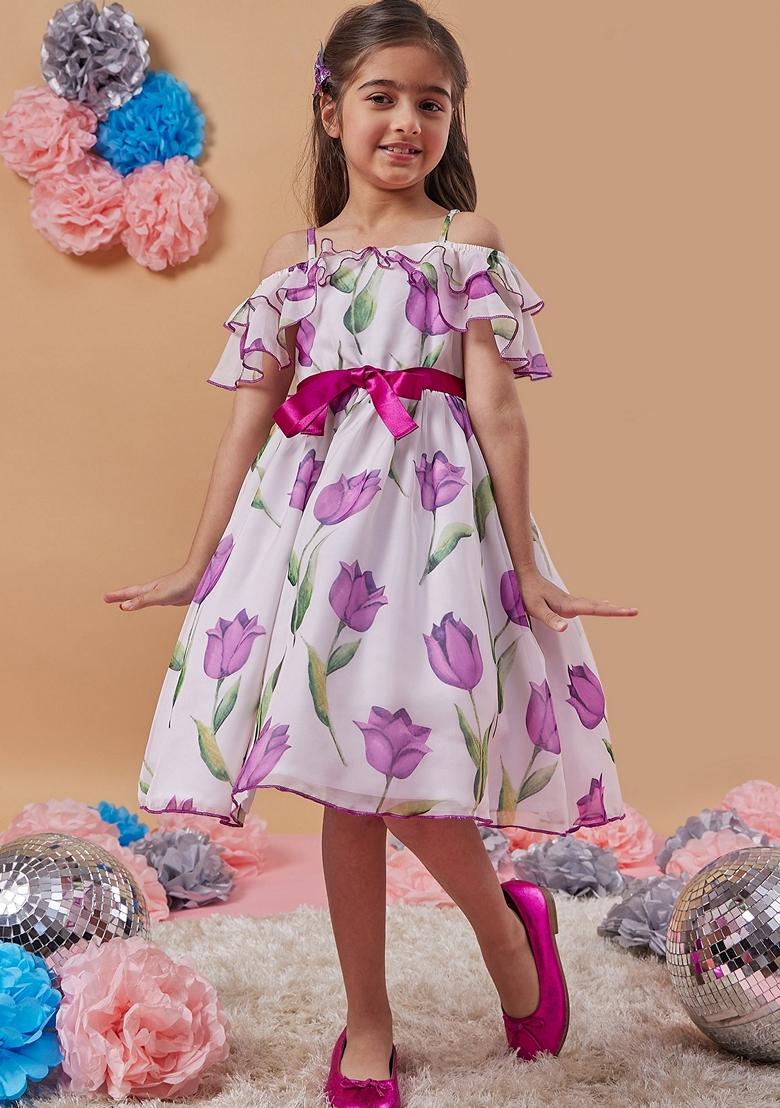 White Printed Organza Dress