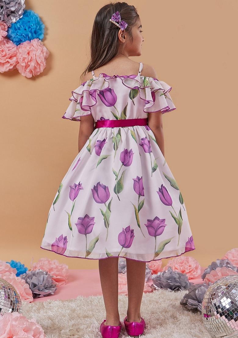 White Printed Organza Dress