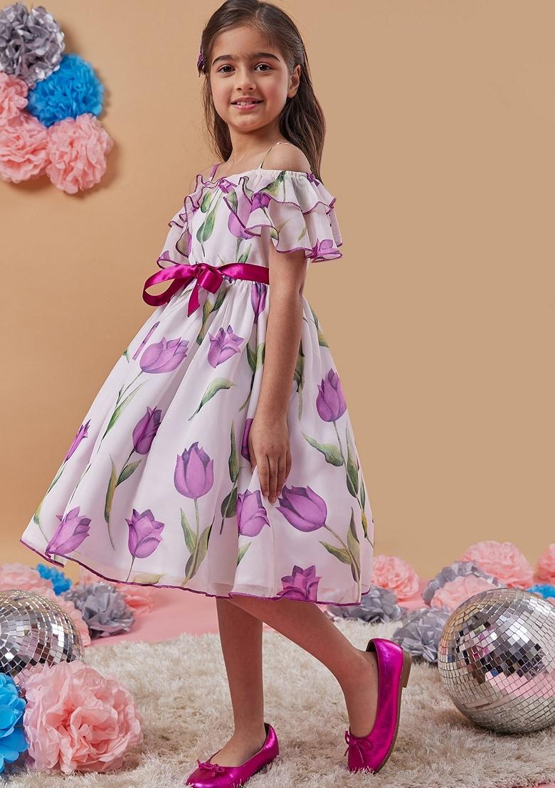 White Printed Organza Dress