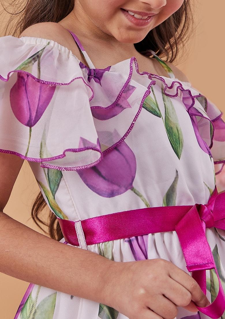 White Printed Organza Dress