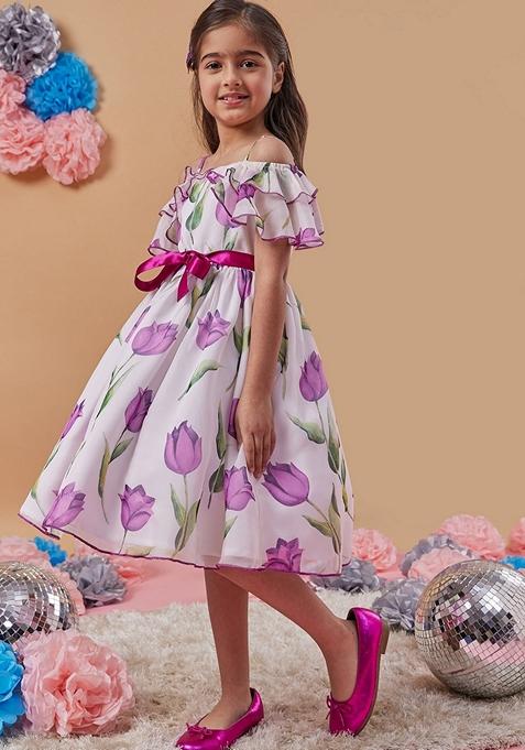 White Printed Organza Dress