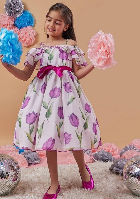 White Printed Organza Dress