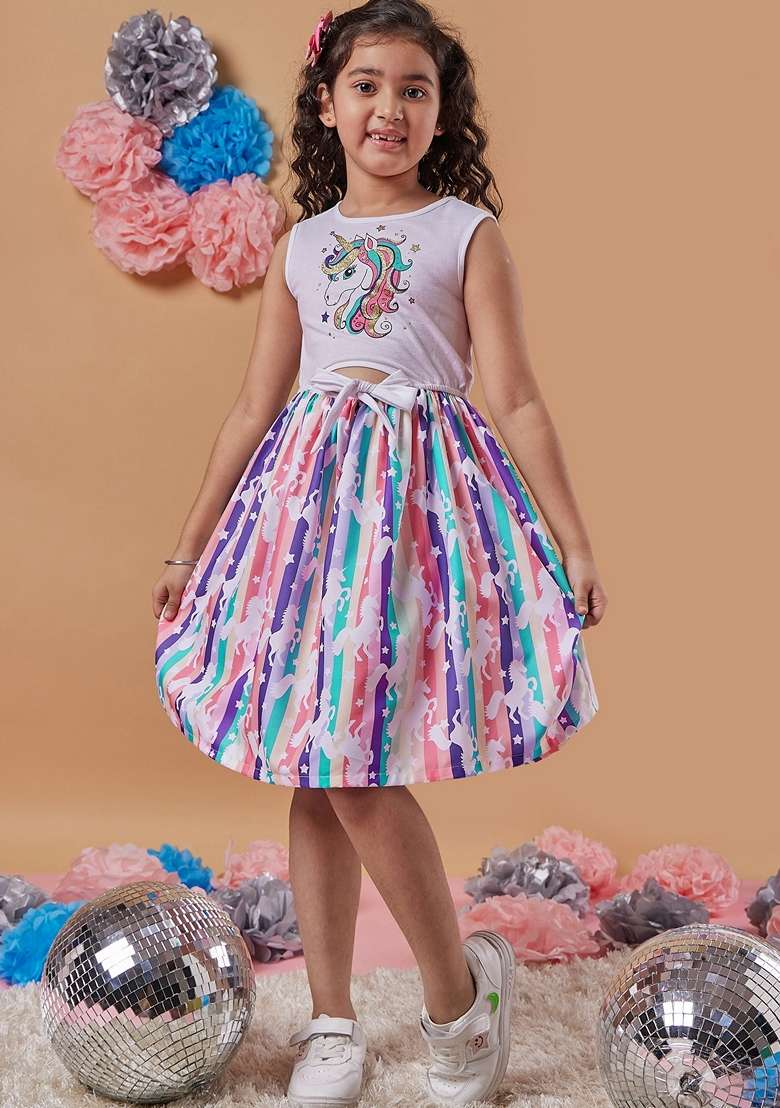 Multicolour Printed Hosiery And Poly Reyon Dress - Indya